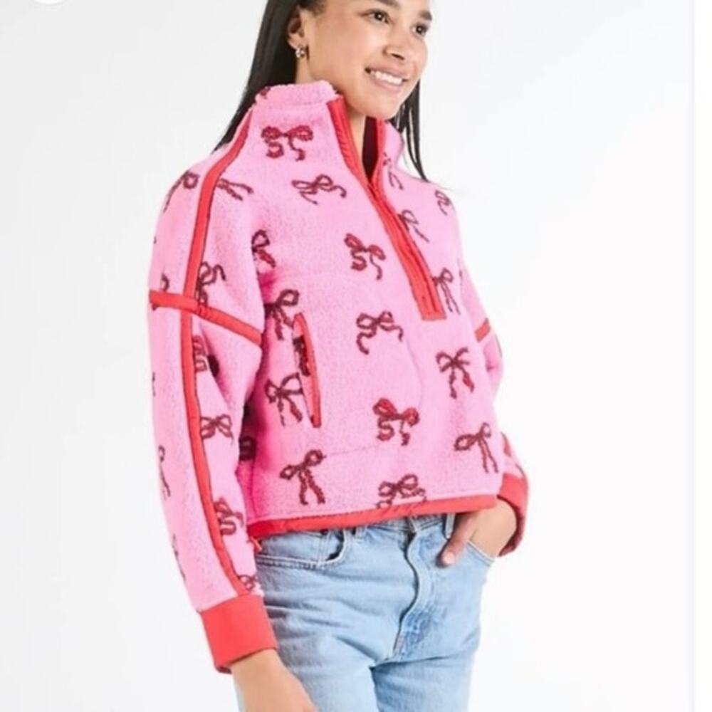 Simply southern pink and red bow print full over fleece jacket